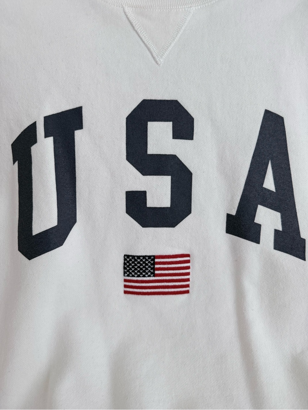 Brandy Melville White USA Crewneck Sweatshirt with Navy Lettering - Picture 2 of 3